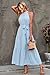 PRETTYGARDEN Women's Summer Maxi Sun Dress Sleeveless Halter Neck Flowy Ruffle Hem Long Boho Dresses with Belt (Solid Light Blue,Medium)