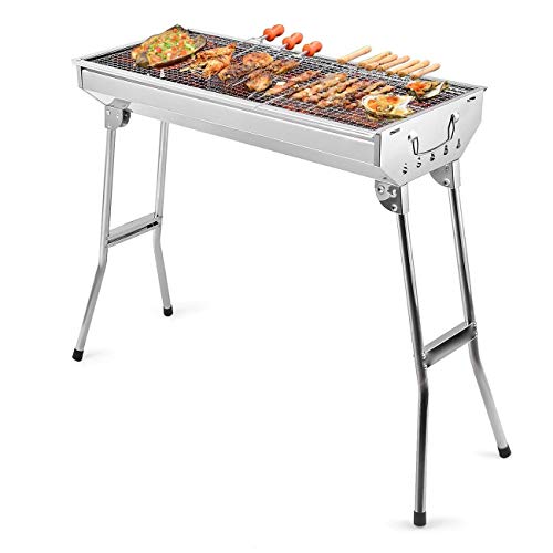 SuperGift Essential - Stainless Steel BBQ Grill with Stand Charcoal Barbecue Folding and Portable...