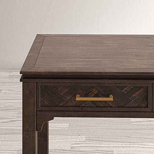 Image of Jofran Mid-Century Modern Acacia Wood Writing Desk with 3 Drawers and USB Charging Port, 48 Inch Computer Desk for Home Office Work, Dark Chevron