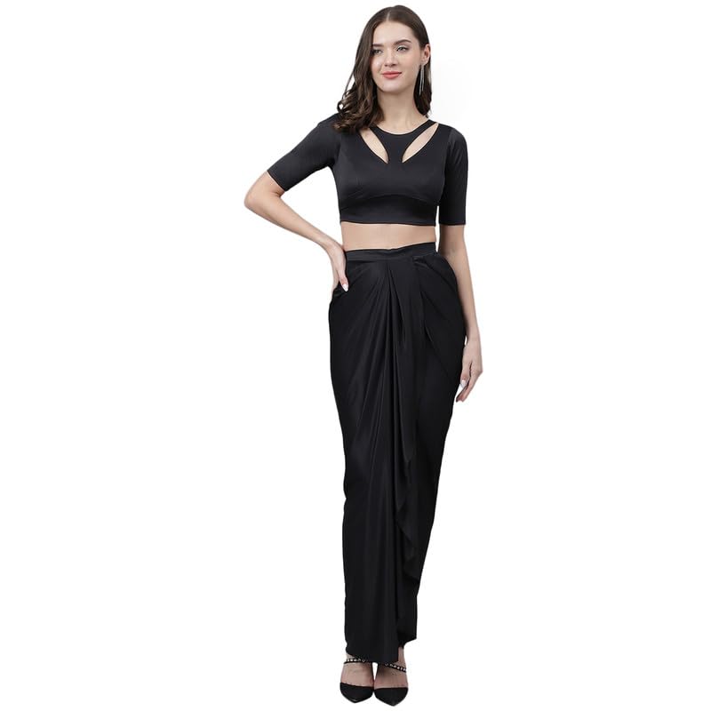 trymisfit Women's Modern Traditional Pre-Stitched Satin Saree with Modern Crop Top Blouse - Elegant Draped Sari for Parties and Special Occasions-picture-1