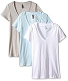 Clementine Women's Deep V-Neck Tee, Ice Blue/Silk/White, Large (Pack Of 3)