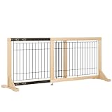Freestanding Dog Gate Extra Wide, 23.6” Heavy-Duty Wood & Metal Dog Barrier for Doors, Stairs, and Hallways, Adjustable No Drill Indoor Safety Fence