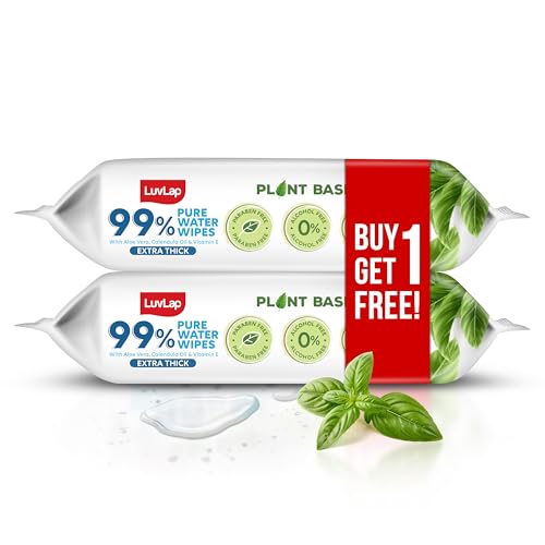Image of LuvLap Plant Based 99% Pure Water Extra Thick Unscented Baby Wipes (72x2), Buy1 Get1 Free, with Aloe Vera & Vitamin E, pH Balanced, Paraben Free, Ideal for Delicate Skin, Dermatologically Tested