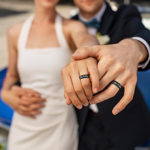 3UMeter 2Pcs Personalized Silicone Rings for Couples Custom Breathable Rubber Wedding Bands Men Women Engrave Silicone Wedding Bands for Him and Her Birthday Christmas Gift for Husband Wife4