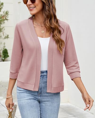 Image of Hount Womens 3 /4 Sleeve Cropped Cardigans Lightweight Casual Open Front Bolero Shrugs Sweaters
