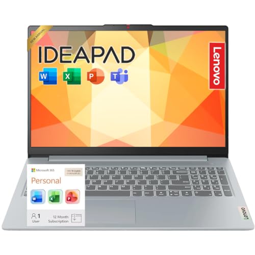 Image of Lenovo IdeaPad Slim 3i • 15.6 inch FHD Laptop with Microsoft 365 Included • Intel 4 Cores • 128GB SSD • LPDDR5RAM • Privacy Shutter • Dolby Audio • Windows 11