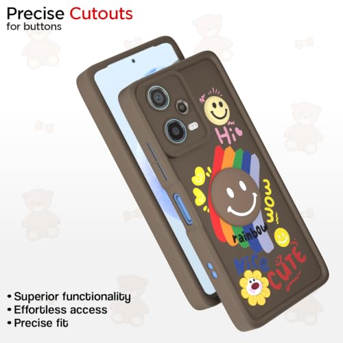 Image of Pikkme Back Cover for Redmi Note 12 | Soft Silicone| Cute Rainbow Smile & 3D Cartoon Flower Design | Shockproof Raised Camera Protection Bumper Case (Brown)