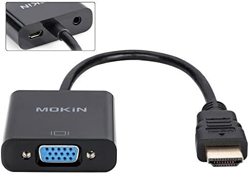 HDMI Input To VGA Adapter Male To Female, MOKiN 1080P Video Converter From HDMI To VGA Cord Cable Connector With Audio and Micro USB Powered for PC/Laptop/Monitor