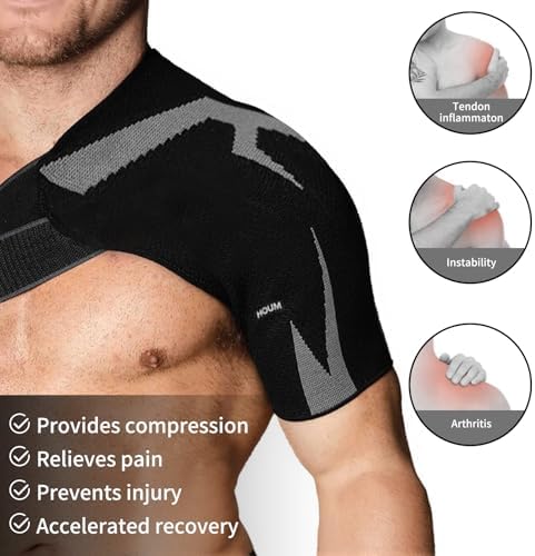 HOUM Rotator Cuff Shoulder Brace with Adjustable Compression Sleeve, Hot/Cold Pack Compatible, Breathable Shoulder Support for Pain Relief, Fits Left/Right Arm, Men & Women (Medium) - 1