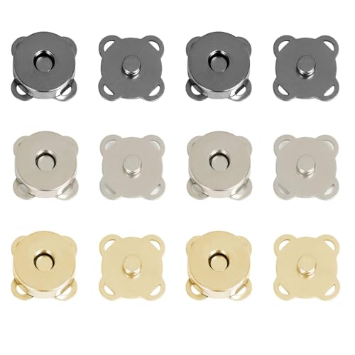 30 Sets 18mm Magnetic Snaps, Magnetic Snap Closures for Purses, Sewing Buttons, DIY Craft Handbag Fasteners (Silver, Gold, Black)