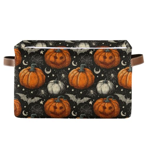 Image of Aslsiy Storage Basket Halloween Jack O Lantern Spider Nursery Bins Black Baby Box Canvas Clothes Shelf Basket Laundry Hampers 1 Pcs