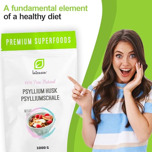 INTENSON Flohsamenschalen 1 kg – Reine Natürliche Ballaststoffquelle, Ideal zum Mischen mit Wasser, Getränken & Säften – Vegetarisch & Vegan