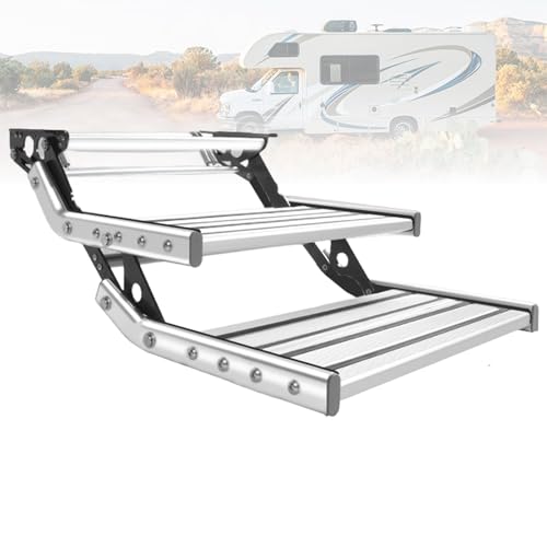 Zertylre Manuelle Wohnmobil Treppe Faltbar Manuelle Wohnmobiltreppe Belastbarkeit 150 Kg Campingtreppe Aus Edelstahl FüR Wohnmobile(Doppeldecker)