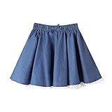 J·E Sterguard Casual Denim Mini Skirt, Lace Hem Pleated Skirts,Stretch Waist Cotton Girls Skater Ski