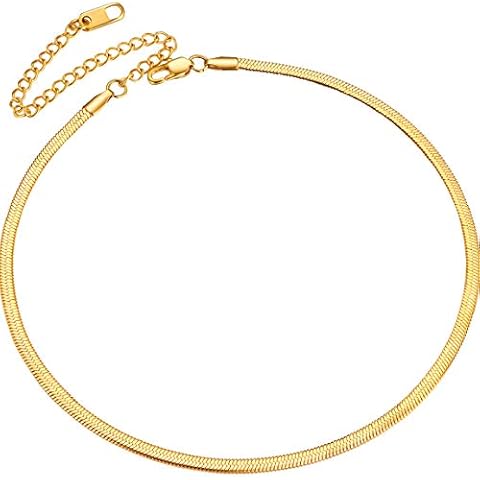 Gold Snake Chain Choker Necklace Women 12inch+9cm Chic Choker Chain Layered Necklace Flat Chain Cover