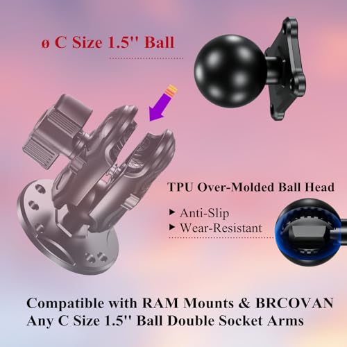 Image of BRCOVAN 2 Pack, Aluminum Alloy 4-Hole AMPS Square Plate Base Mount with 1.5'' TPU Ball Adapter Compatible with RAM Mounts C Size Double Socket Arm, CNC Machining, iii Grade Hard Anodized Surface