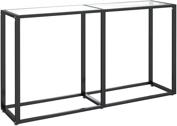 Tempered Glass Console Table 140x35x75.5cm Transparent Side Table with Powder-Coated Steel Frame, Modern End for Living Space, Durable and Easy Clean Furniture, Ample Storage