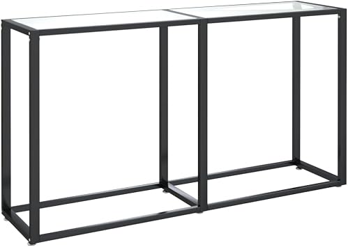 Tempered Glass Console Table 140x35x75.5cm Transparent Side Table with Powder-Coated Steel Frame, Modern End for Living Space, Durable and Easy Clean Furniture, Ample Storage