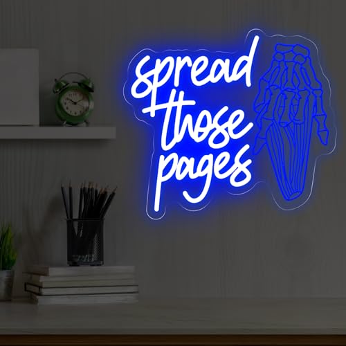 Image of Spread Those Pages Neon Sign Funny Book Lovers Gift | Smutty Wall Art Decoration Handmade LED Light Bookish Neon Decor Book Room Decoration 14.6 inchx13 inch
