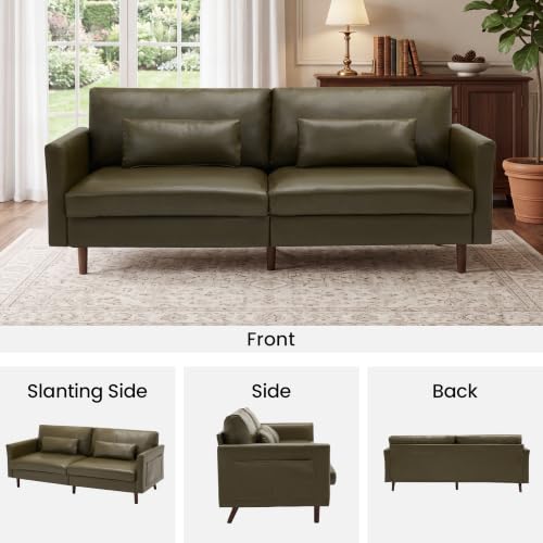 Image of Kingfun Faux Leather 3-Seater with Side Pocket, Olive Green