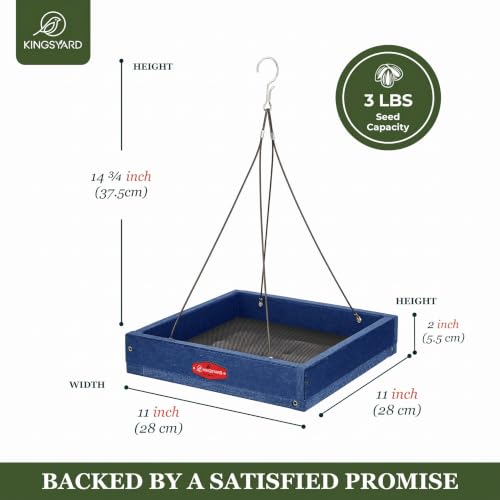 Kingsyard WPC Composite Platform Bird Feeder for Outside, Heavy Duty Hanging Tray for Mealworms & Seeds, 3.5 lbs Large Capacity, Weatherproof Recycled Plastic Material, Easy to Clean, Blue | Recycled Poly Lumber, Weatherproof, 11x11 Tray, Holds up to 3 lbs Seeds or Mealworms, Easy Clean & Refill, Blue - Image 5