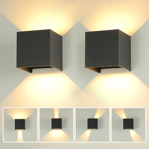 YICALE Outdoor Wall Lights 12W,IP65 Waterproof Up and Down Lights Outdoor 3000K Up Down Outside Light Adjustable Beam Aluminum,Black Outside Wall Light for Garden,Garage,Bedroom,Living Room(2 Packs)