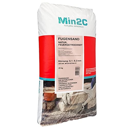 AG-heute Min2C Fugensand 25kg 0.1-0.3mm Quarzsand Premium Fugenfüller extrem fein zum Einkehren in Pflaster Natur, beige