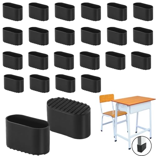 SOGHO 24 Stück Stuhlbeinkappen, Oval und Rechteckig, Schwarz, PVC-Kunststoff, Schutzkappen für Stuhlbeine, Terrassentisch, Schrank, Bettmöbel (40 x 20 mm)