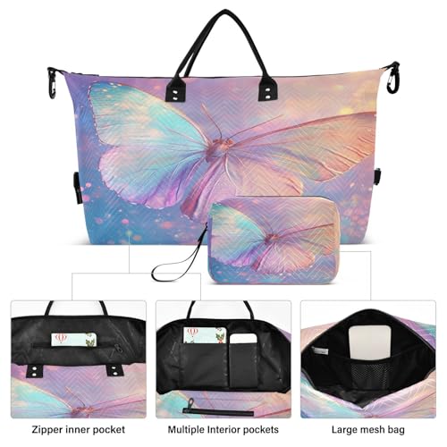 susiyo Beautiful Rainbow Butterfly Expandable Travel Duffle Bag, Large Weekender Overnight Bags and Adjustable Strap, Carry On Shoulder Tote Bag, Gym Duffel Bag with Toiletry Bags for Hospital2