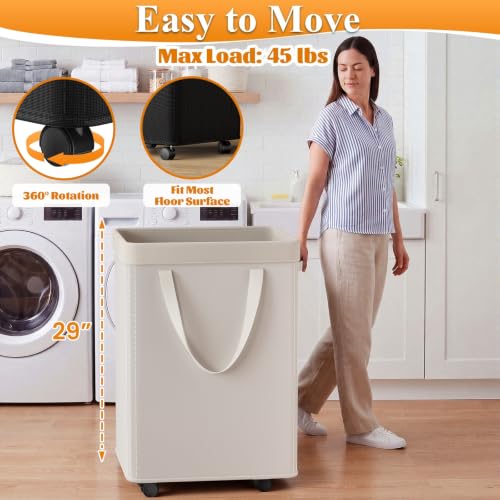 Image of Optish 140L Laundry Hamper with Wheels, Rolling Laundry Basket with Removable Mesh Bag, Extra Large Clothes Hamper on Wheel for Bedroom, Bathroom, Dorm Room Essentials, White