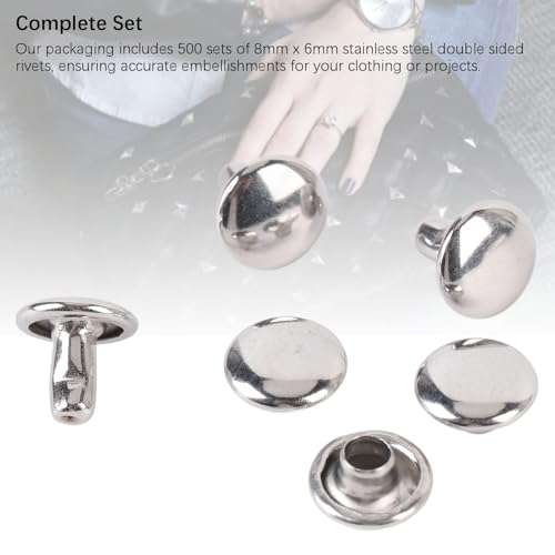 500 Conjunto Kit de Rebites de Reparo de Cinto de Couro, Parte Superior Redonda de Aço Inoxidável 8x