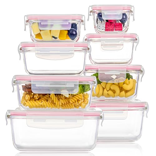 Image of Vtopmart 8 Pack Glass Food Storage Containers with Airtight Lids, Glass Meal Prep Containers, Lunch Containers for Microwave, Oven, Freezer and Dishwasher, BPA Free