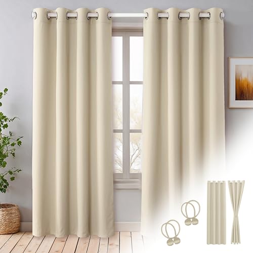Cozyor Verdunklungsvorhänge Gardinen 2er Set mit Magnet-Raffhalter Thermogardine gegen Kälte, verdunkelnd, beige Driftwood, Gardine mit Ösen für Schlafzimmer, Wohnzimmer, Kinderzimmer 220x135 cm Cozyor Verdunklungsvorhänge Gardinen 2er Set mit Magnet-Raffhalter Thermogardine gegen Kälte, verdunkelnd, beige Driftwood, Gardine mit Ösen für Schlafzimmer, Wohnzimmer, Kinderzimmer 220x135 cm