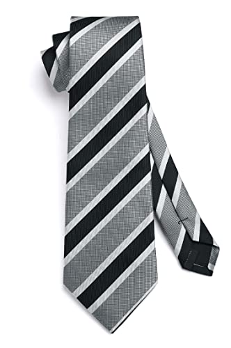 Image of HISDERN Mens Tie Striped Ties and Handkerchief Set Business Formal Woven Pocket Square Wedding College Stripe Necktie