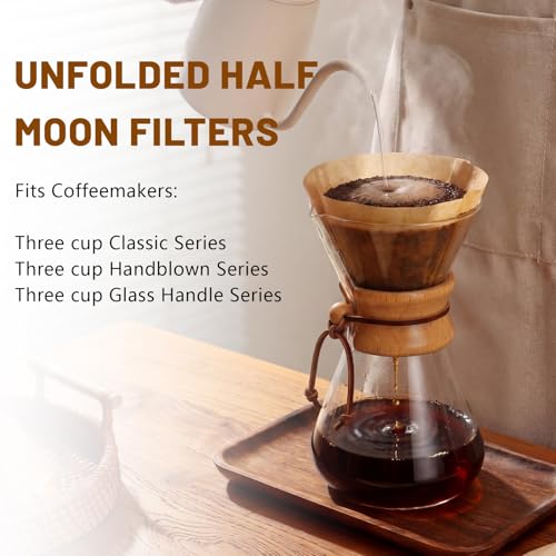 Image of LemonRoad 200 Count Coffee Filters Natural Unbleached Bonded Paper Half Moon Pre-folded Filters Fits 3-6 Cup & Most Conical Pour over Coffee Makers
