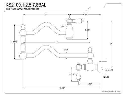 Remplisseur de casserole mural nickel brossé avec double bras pivotant