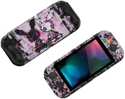 PlayVital ZealProtect Protective Case for Nintendo Switch Lite, Hard Shell Ergonomic Grip Cover for Nintendo Switch Lite w/Screen Protector & Thumb Grip Caps & Button Cap - Lovely Punky Bunny - 4
