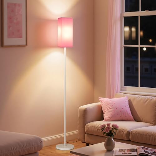 Image of 64.6 inch Floor Lamp, Pole Lamp with Foot Switch, Modern Standing Lamp Shade, Minimalist Freestanding Lamp (Bulb Not Included), for Living Room, Bedroom Office ETL Listed,White and Pink WP07LD05