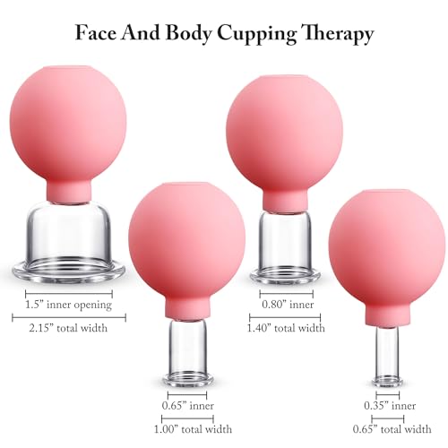 Image of BBTO 4 Pieces Glass Cupping Set Glass Silicone Cupping Cups Massage Vacuum Suction Cupping Cups for Body Face Leg Arm Back Shoulder Muscle and Joint Pain (Pink)