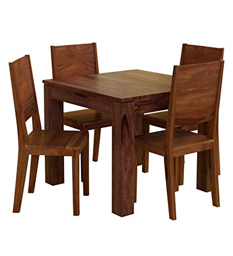 Image of JEENWOOD Solid Wood Dining Table 4 Seater | Four Seater Dinning Table with Chairs | Dining Room Set | Sheesham Wood, Teak Finish