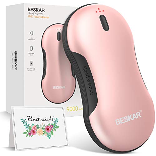 BESKAR 9000mAh Rechargeable Hand Warmer, Electric Reusable Hand Warmers, 14H Long Lasting Heat, Fast Double-Sided Heating, Portable USB Hand Warmer & Power Bank for Outdoor Sports- Perfect Winter Gift