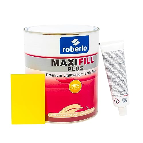 Roberlo Maxifill Plus Premium Lightweight Body Filler 3L + Hardener â Easy Sanding, High Spreadability for Medium to Large Car Repairs â Adheres to Steel, Aluminum, Zinc, Galvanized & Fiberglass