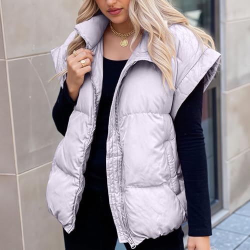 Womens Puffer Vests Oversized Outerwear Vests Stand Collar Sleeveless Padded Down Fashion Jackets with Pockets3