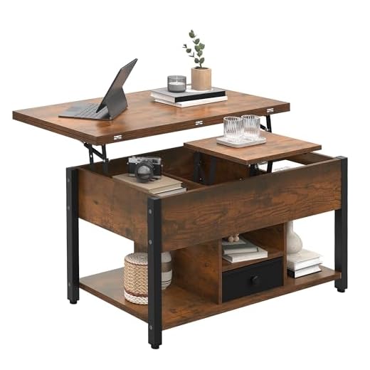 YITAHOME Lift Top Coffee Table with Drawers, 4 in 1 Multi-Function Liftable Coffee Table with Storage and Hidden Compartment, Converts to Dining Table for Living Room, Rustic Brown