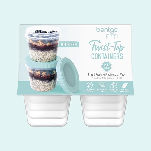 Image of Bentgo Prep - 20 Piece 16 fl oz Leak-Proof Deli Containers with Lids, Food Storage for Meal Prep, Twist-Top, Reusable, PFAS & BPA-Free, Stackable, Microwave, Freezer, & Dishwasher Safe (Sea Blue)