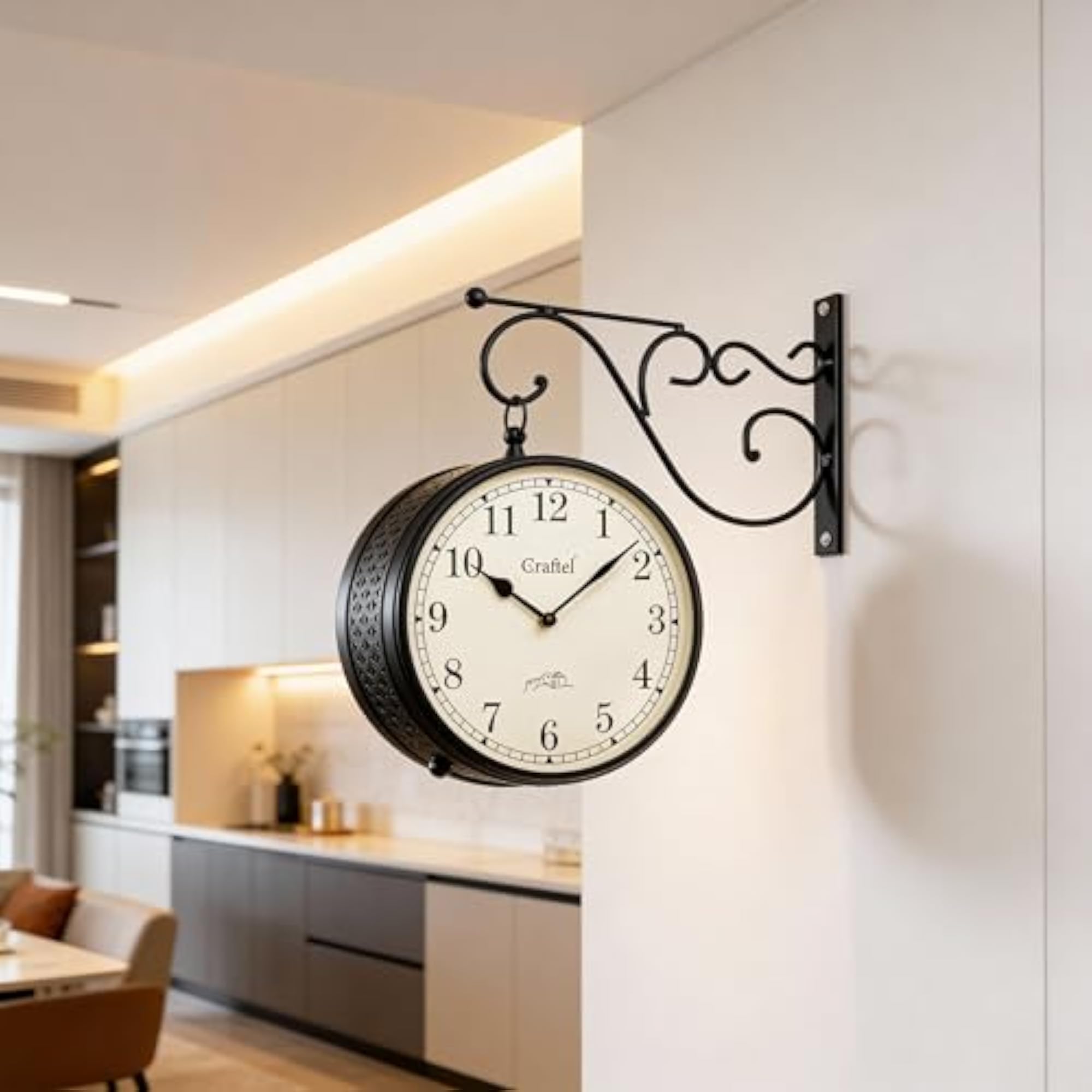 Double Sided Station Wall Clock, Powder Coated Finish