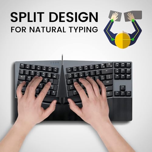 Image of Perixx PERIBOARD-335BL Wired Ergonomic Mechanical Compact Keyboard - Low-Profile Blue Clicky Switches - Programmable Feature with Macro Keys - Compatible with Windows and Mac OS X - US English