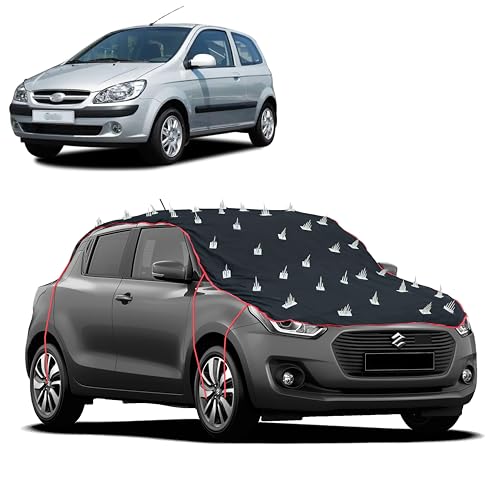 Image of Dog Protection Spike Car Cover for Hyundai Getz Bonnet to Roof Easy Installation with 4 Elastic Hook Strap | Anti-Scratch Soft Cotton Inner | Complete Protection from Street Dogs & Monkeys