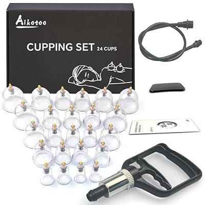 AIKOTOO Cupping Kit for Massage Therapy Set with Pump 24 Massage Cups for Cellulite Reduction Muscle Back Pain Relief