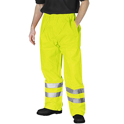 Image of GA COMMUNICATIONS HI VIZ Waterproof RAIN Over Trousers Mens Elasticated HIGH VIS Visibility Pants[Yellow,L]